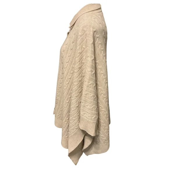 MARINA RINALDI, Beige cashmere/wool blend cableknit wrap Poncho O/S - Picture 8 of 12